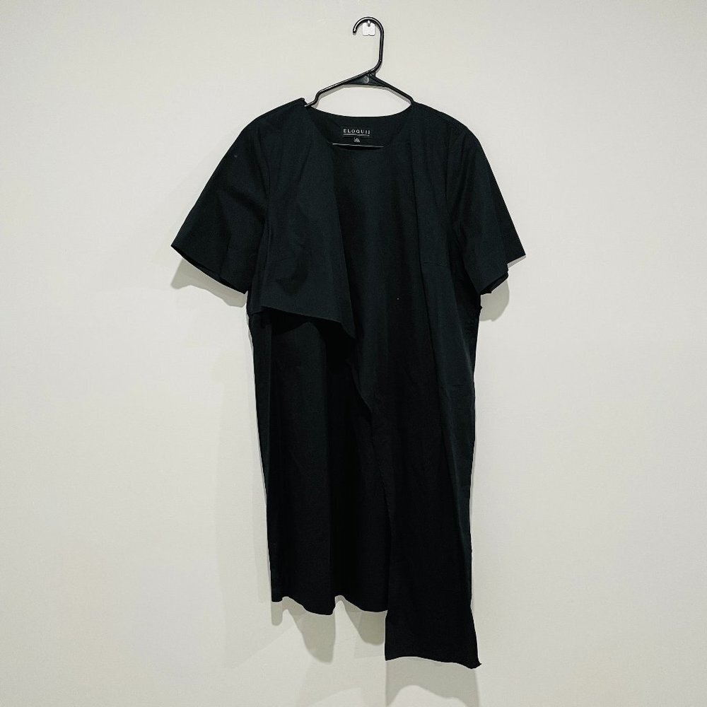 Eloquii Women Black Short Sleeve Asymmetrical Midi Dress Size 14